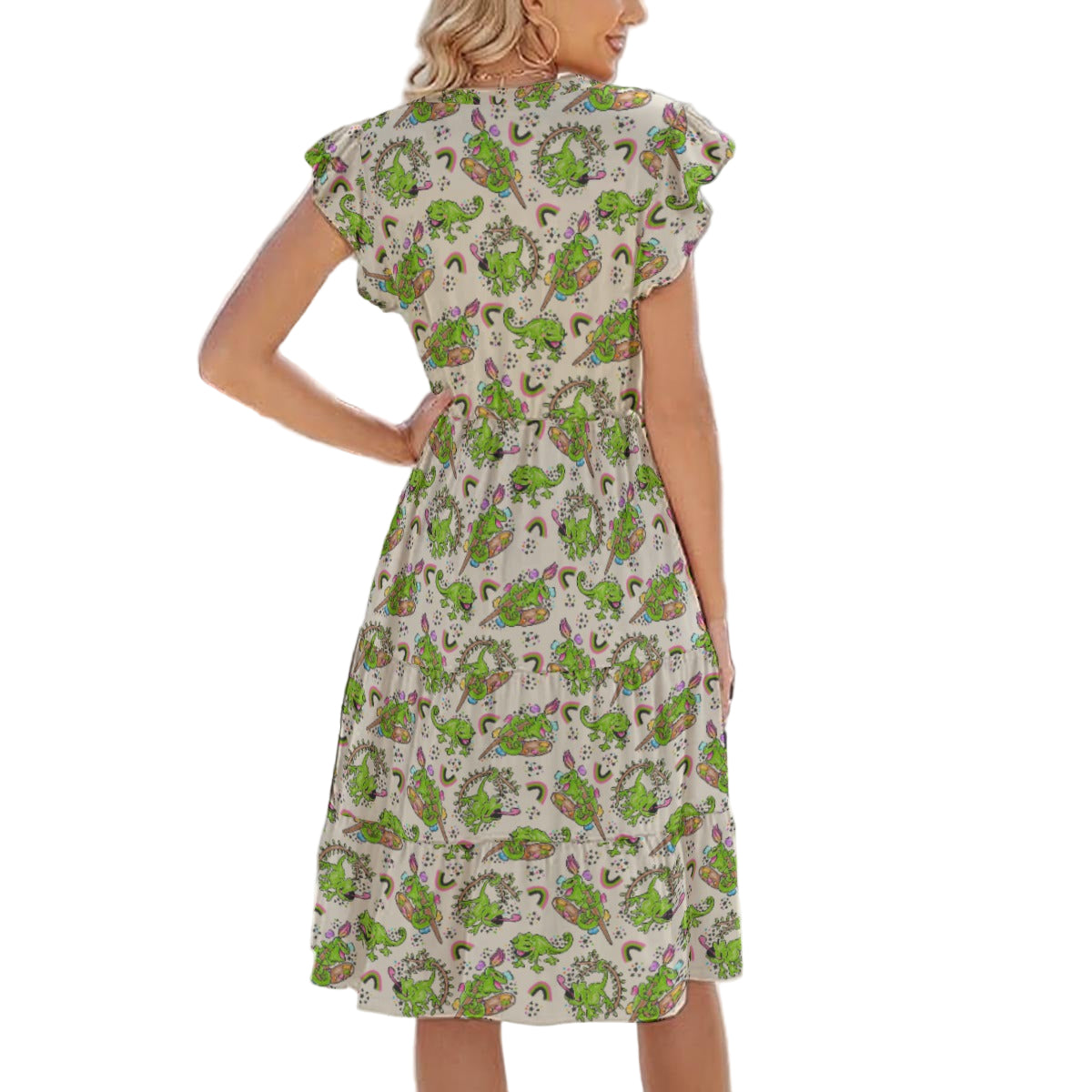 Colorful Chameleon Splash - Women's Tiered Pocket Midi Dress