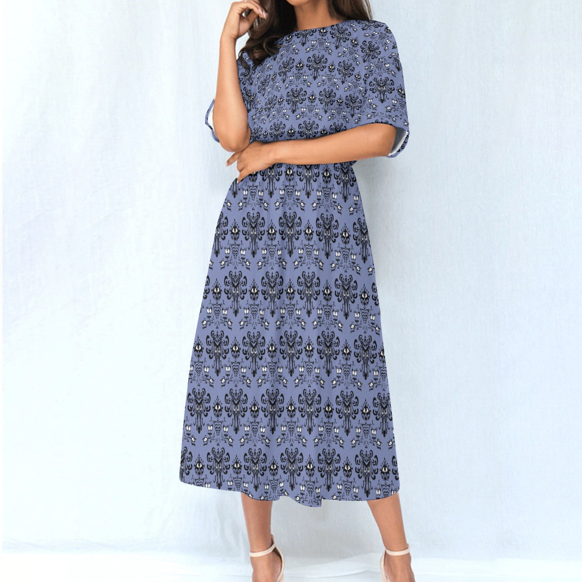 Spooky Mansion Wallpaper - Women’s Elastic Waist Pocket Midi Dress