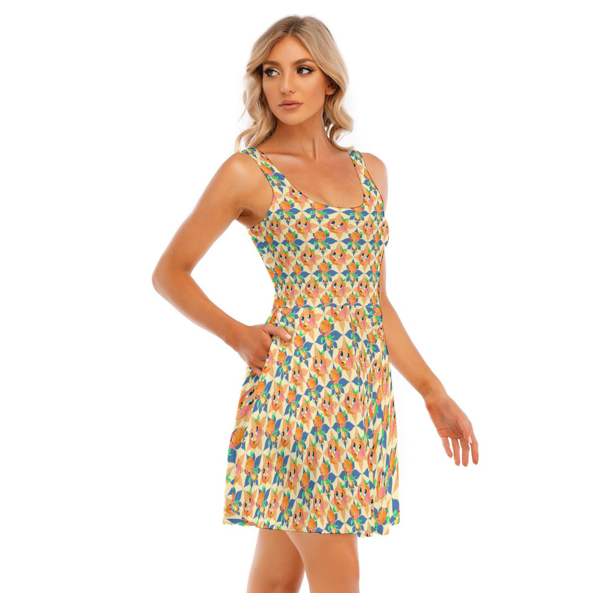 Retro Citrus Play - Women's Sleeveless Pocket Skater Dress