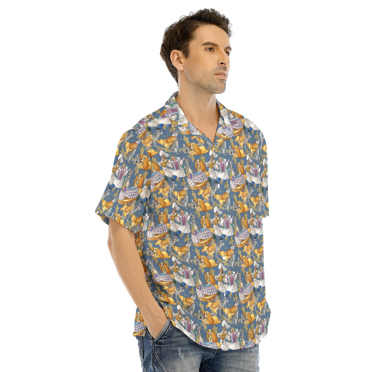 Puppy Love Sketchched - Men's Hawaiian Button Up Shirt
