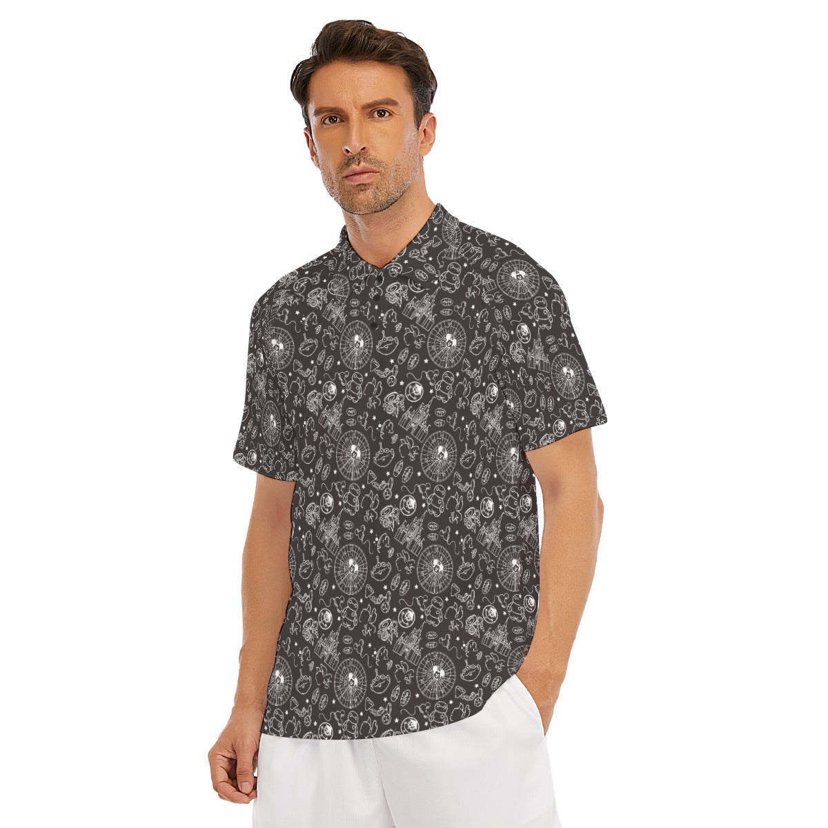 Monochrome Theme Park Icons - Men's Polo Shirt