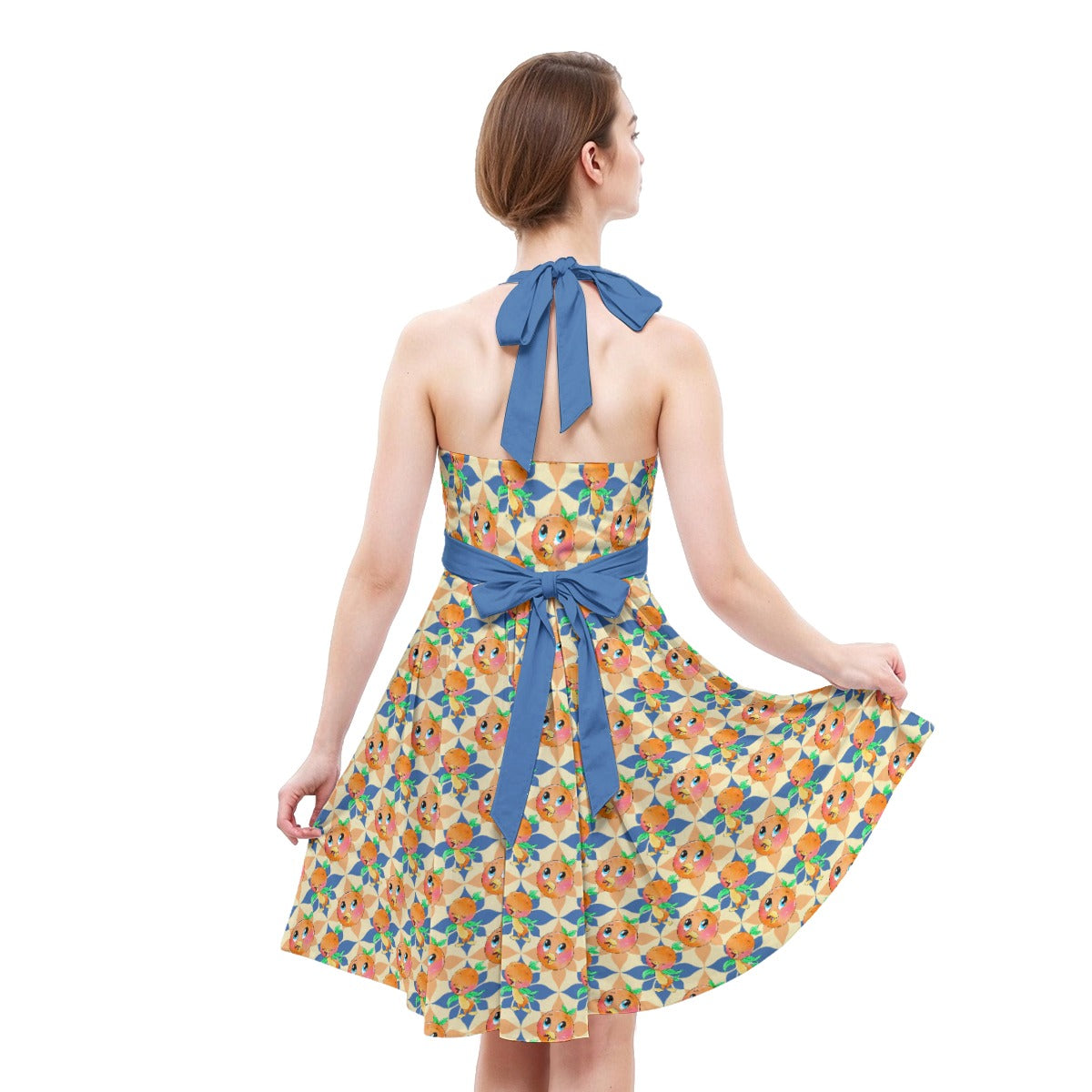 Retro Citrus Play - Women's Halter Vintage Pocket Dress