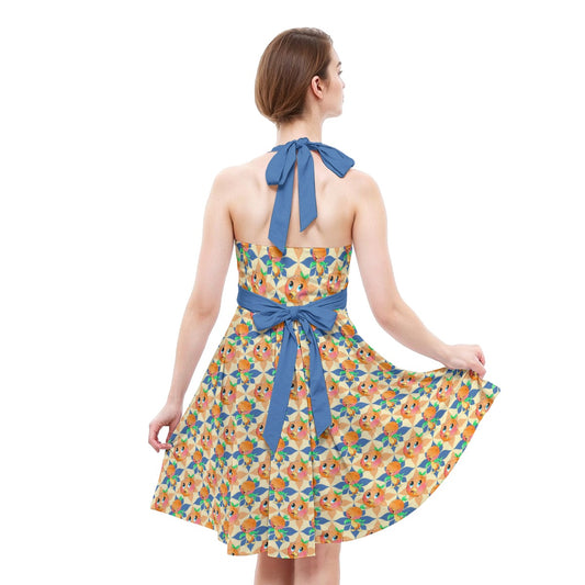 Retro Citrus Play - Women's Halter Vintage Pocket Dress