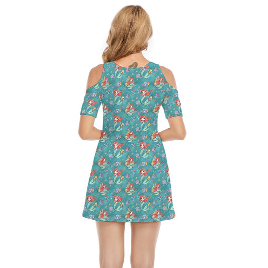 Whimsical Ocean Princess - Women's Cold Shoulder Cotton Dress