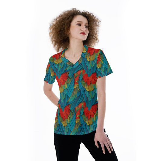 Animal Print - Macaw Parrot - Women's Short Sleeve V-Neck T-Shirt