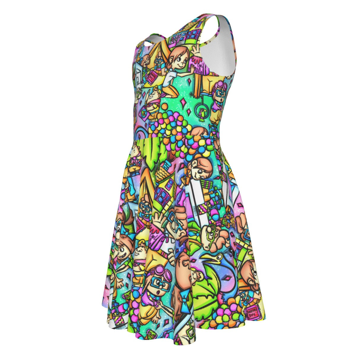 Balloon House Adventure Scenes - Kid's Sleeveless Skater Dress