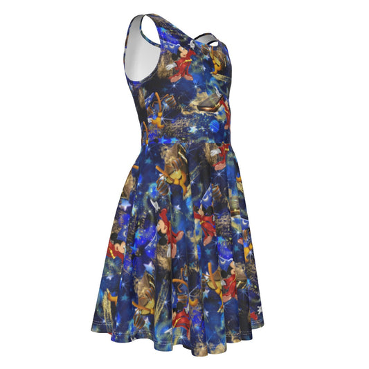 Enchanted Broom Magic - Kid's Sleeveless Skater Dress