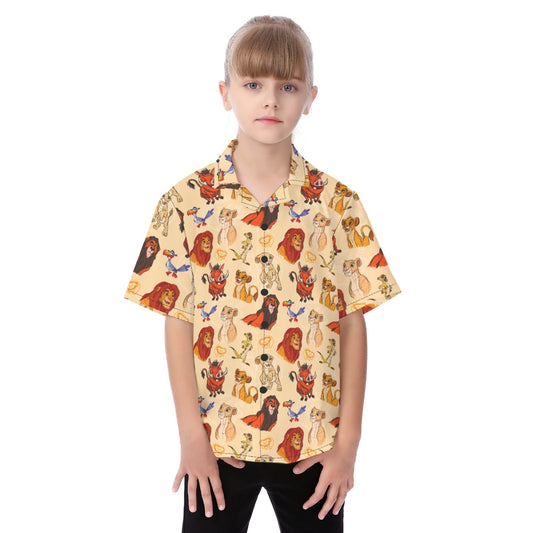 Sketched Savanna Friends - Kid's Hawaiian Button Up Shirt