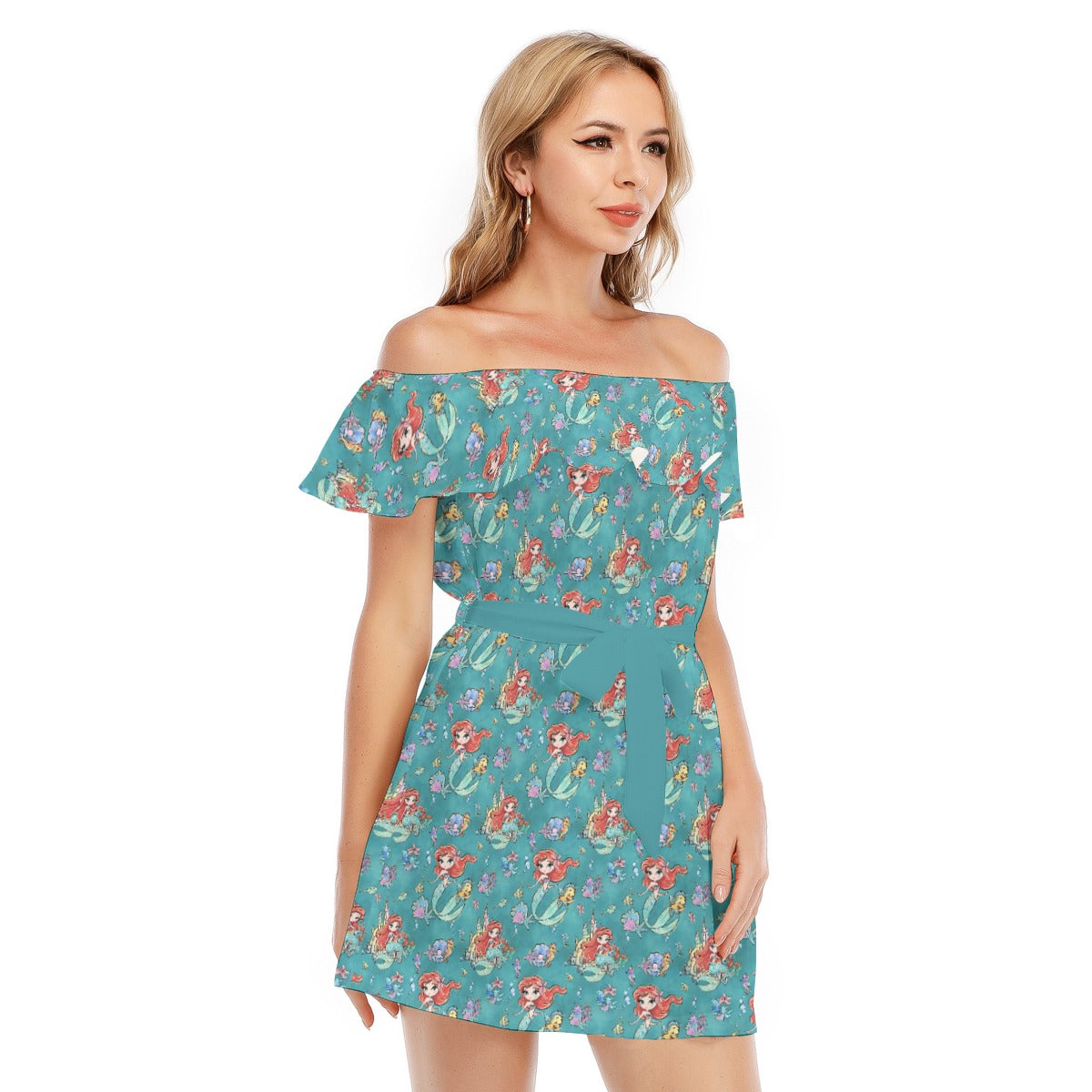 Whimsical Ocean Princess - Women's Off-shoulder Ruffle Dress