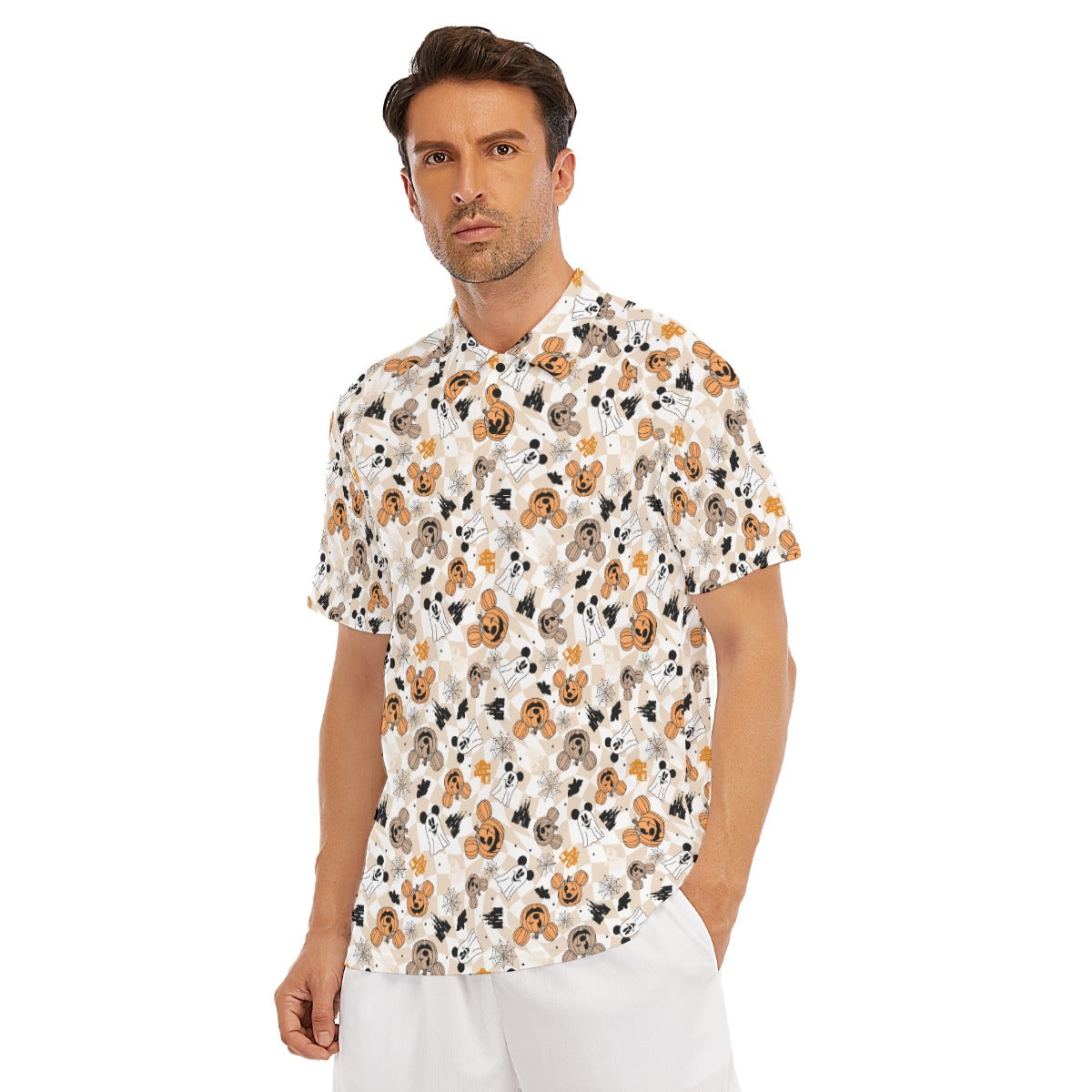 Checkered Halloween Ghosts & Pumpkins - Men's Polo Shirt
