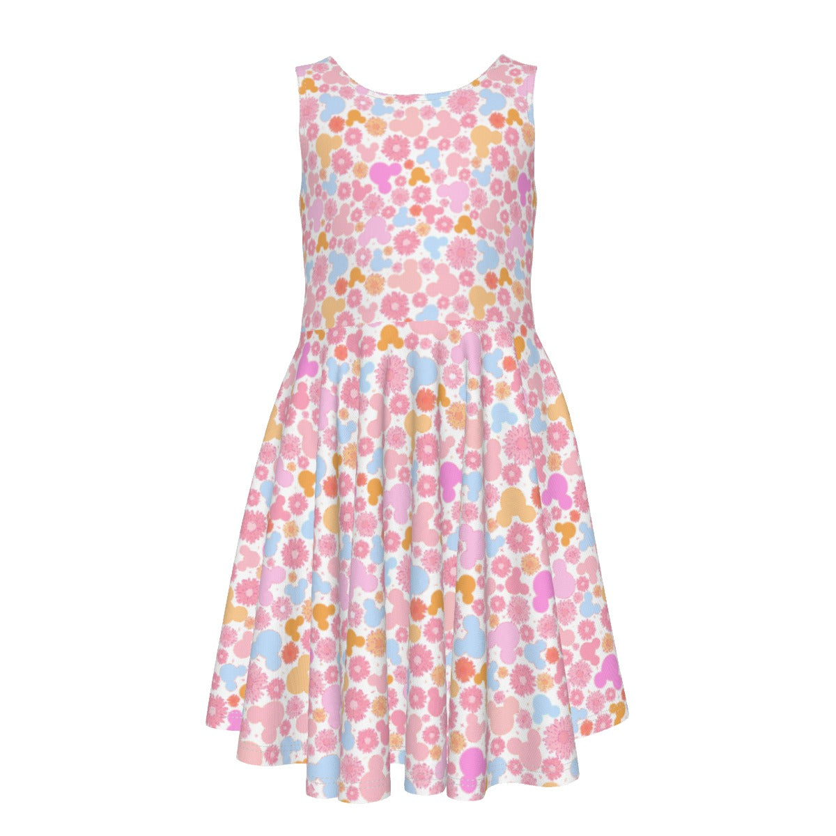 Retro Floral Mouse - Kid's Sleeveless Skater Dress