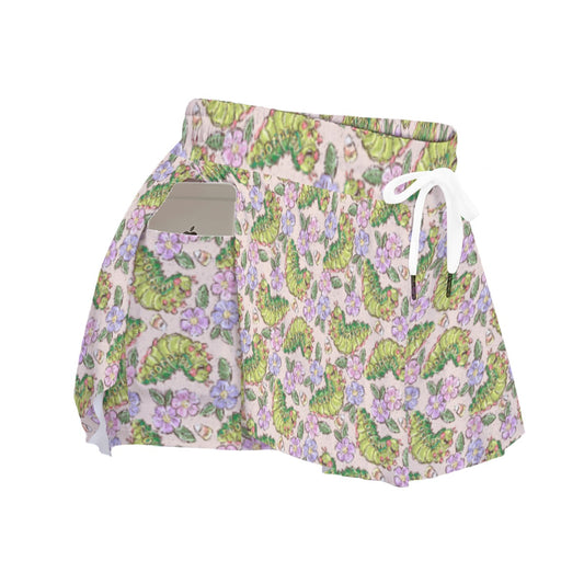 Cheerful Caterpillar Garden - Women's Flowy Pocket Shorts