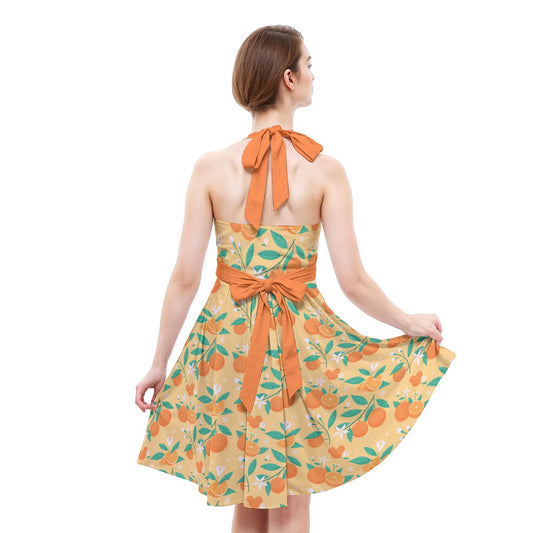 Hidden Citrus Delight - Women's Halter Vintage Pocket Dress