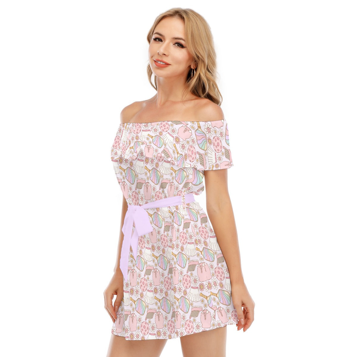 Rainbow Pickleball - Women's Off-shoulder Ruffle Dress