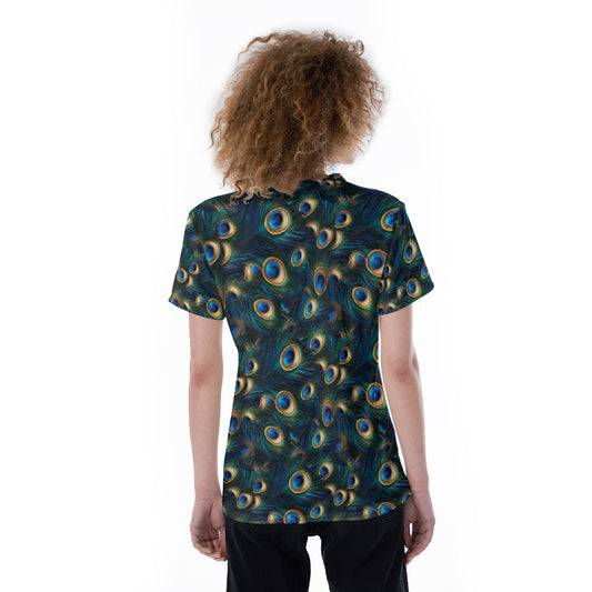 Animal Print - Peacock - Women's Short Sleeve V-Neck T-Shirt