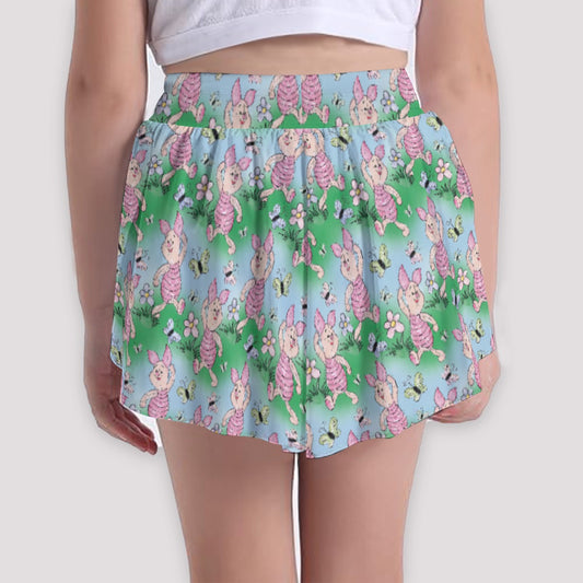 Sketched Shy Friend and Butterflies - Girls’ Flowy Pocket Shorts
