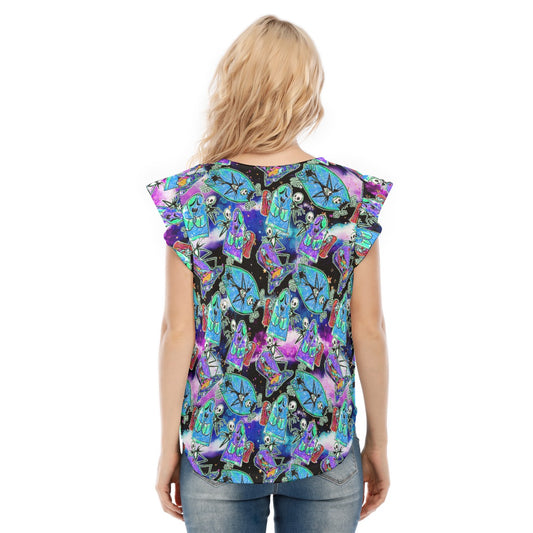 Haunting Romance Sketch - Women’s Flutter Sleeve Top