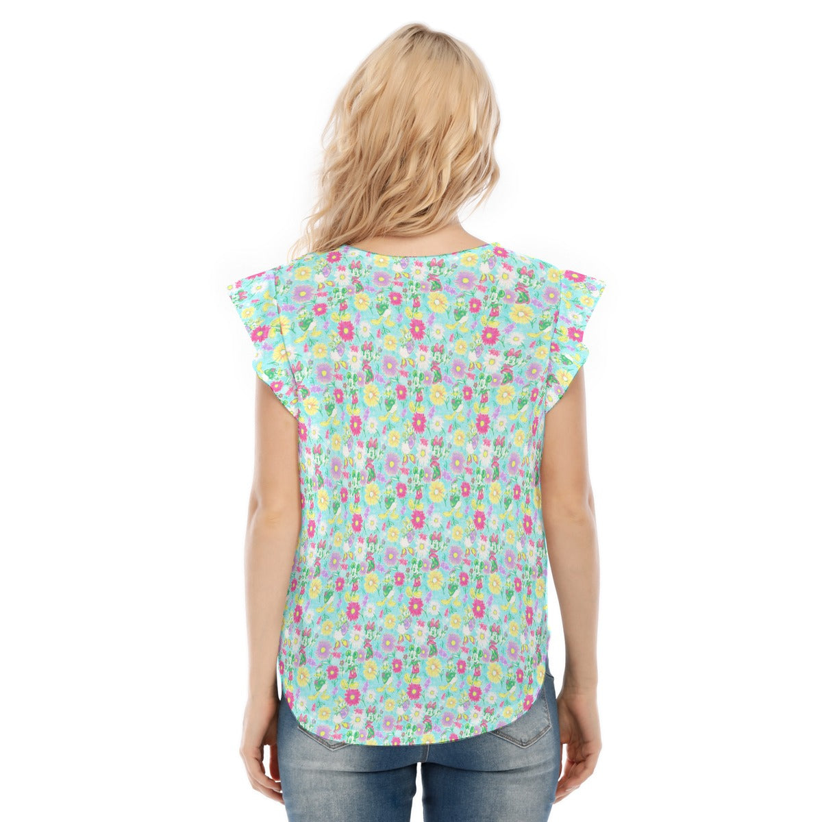Neon Spring Floral Friends - Women’s Flutter Sleeve Top