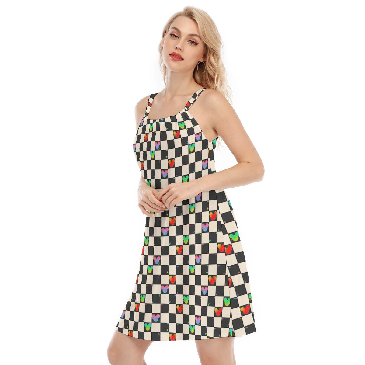 Rainbow Checker Mouse Ears - Women’s Adjustable Sundress