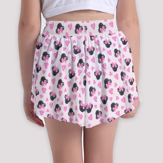 Watercolor Pink Bow Mouse Ears - Girls’ Flowy Pocket Shorts