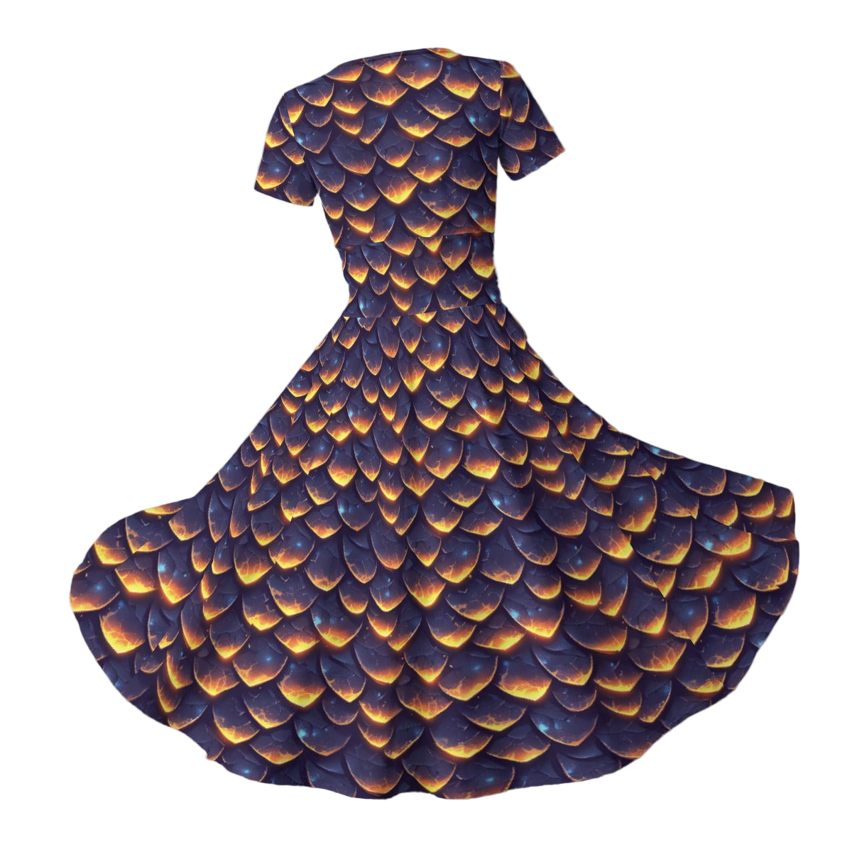 Animal Print - Dragon - Women's V-Neck Ruched Midi Dress