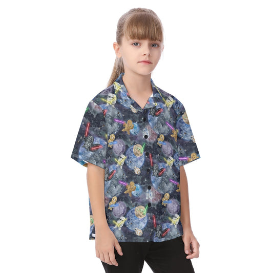 Watercolor Cosmic Battle - Kid's Hawaiian Button Up Shirt