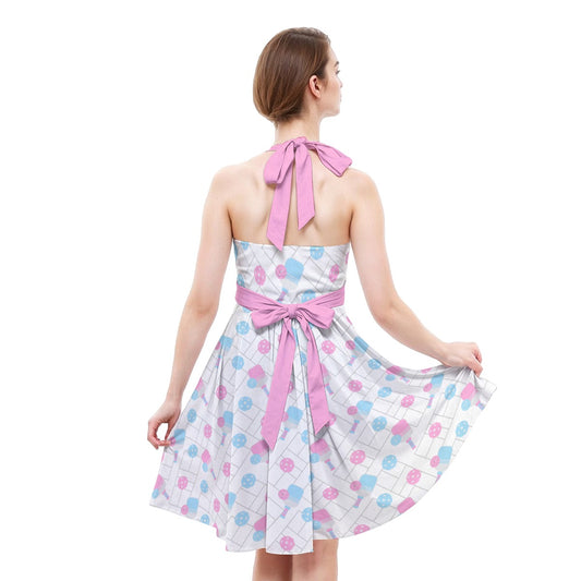 Pickleball Court Spin - Women's Halter Vintage Pocket Dress