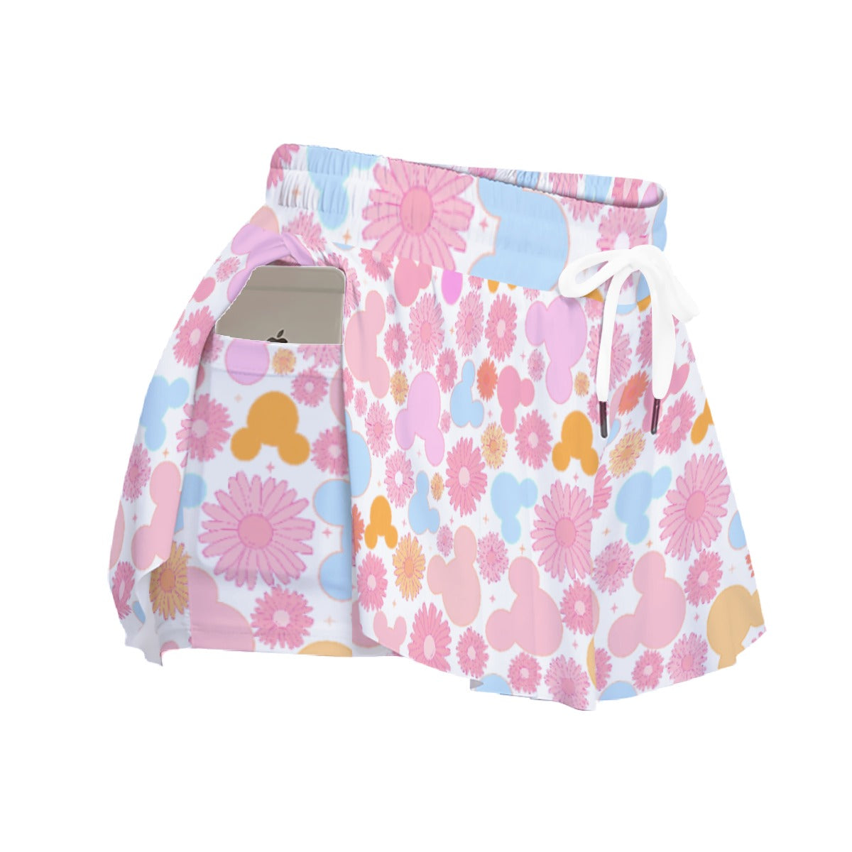 Retro Floral Mouse - Women's Flowy Pocket Shorts
