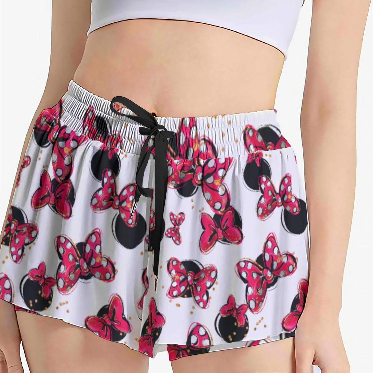 Polka Dot Bows & Mouse Ears - Women's Flowy Pocket Shorts
