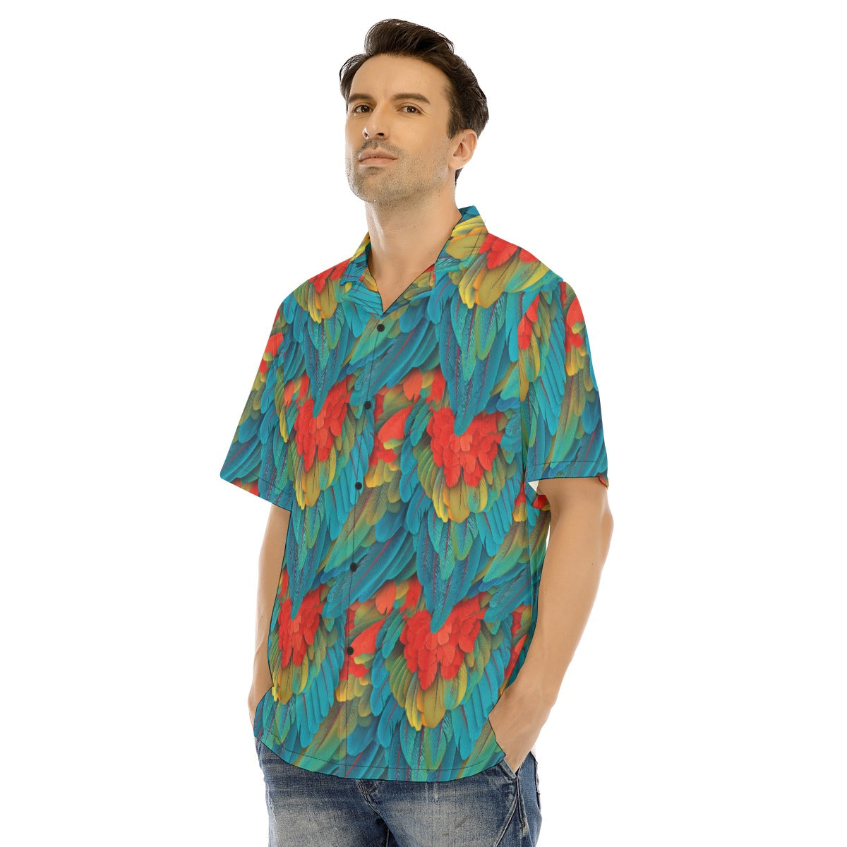 Animal Print - Macaw Parrot - Men's Hawaiian Button Up Shirt