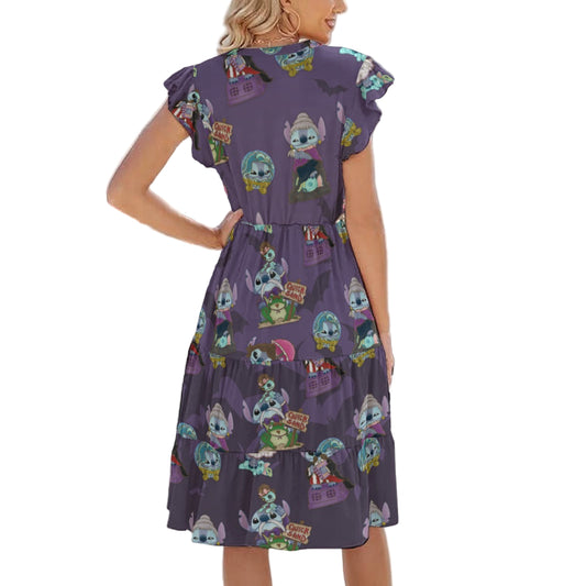 Haunted Alien Portraits - Women's Tiered Pocket Midi Dress