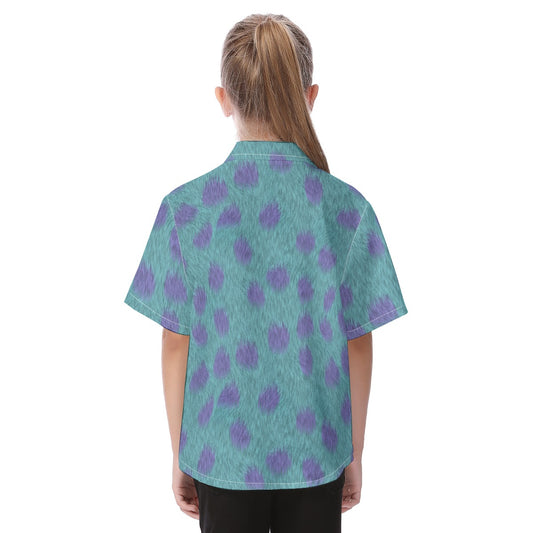 Turquoise Monster Spots - Kid's Hawaiian Button Up Shirt