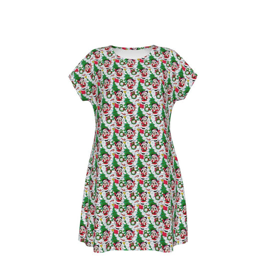 Santa Mouse with Sparkle - Women's T-Shirt Dress