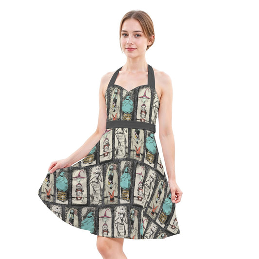Stretching Haunted Nightmare  - Women's Halter Vintage Pocket Dress