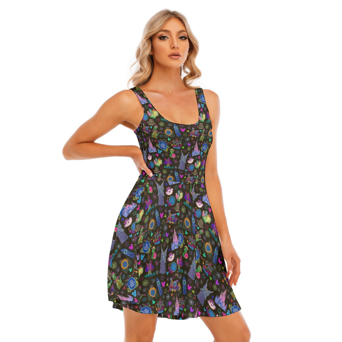 Main Street Neon Parade - Women's Sleeveless Pocket Skater Dress