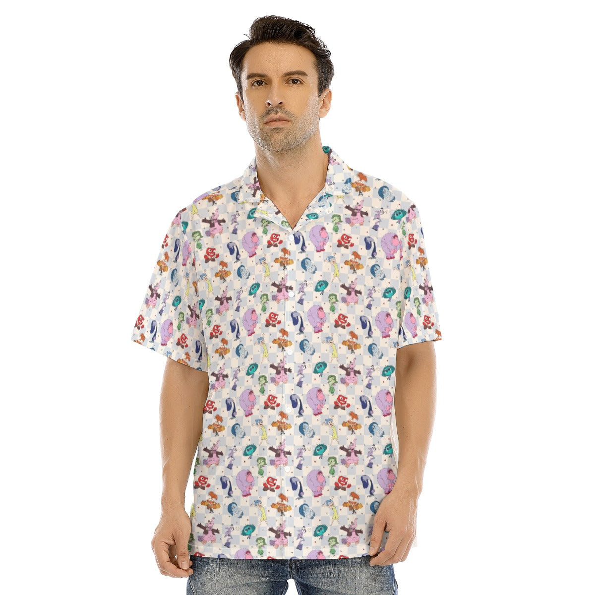 Blue Check Emotional Spectrum - Men's Hawaiian Button Up Shirt