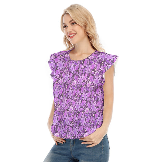 Purple Crystal Moths - Women’s Flutter Sleeve Top