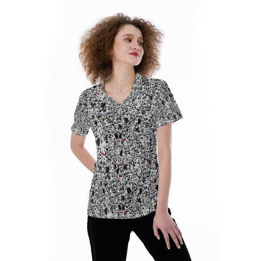 Sketchy Spotted Puppies - Women's Short Sleeve V-Neck T-Shirt