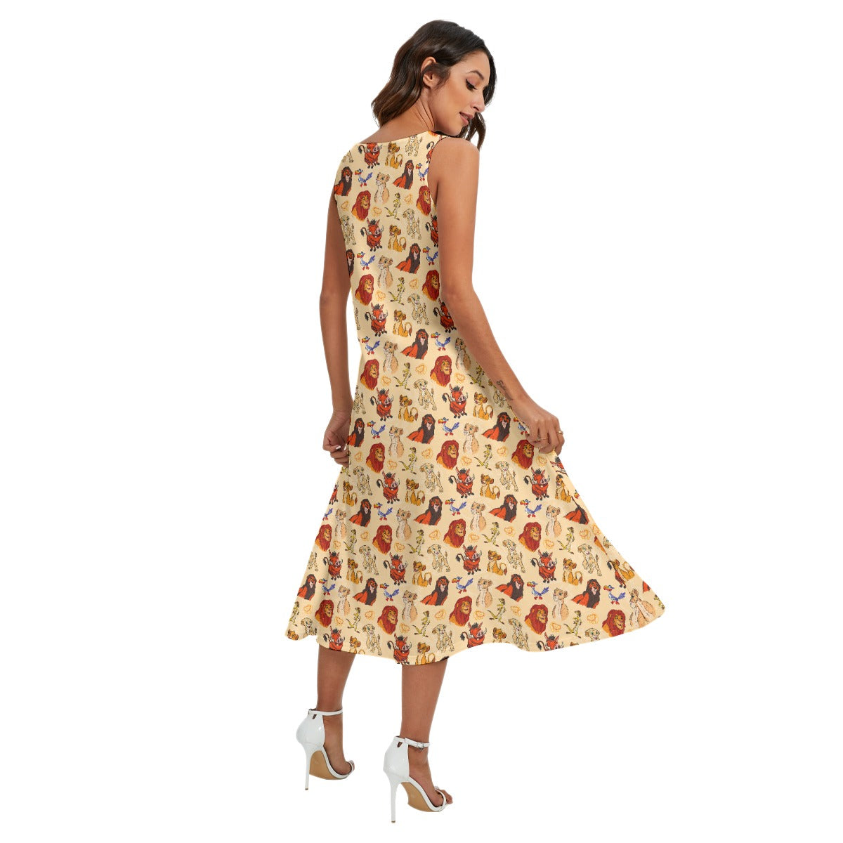 Sketched Savanna Friends - Women’s Diagonal Pocket Midi Dress