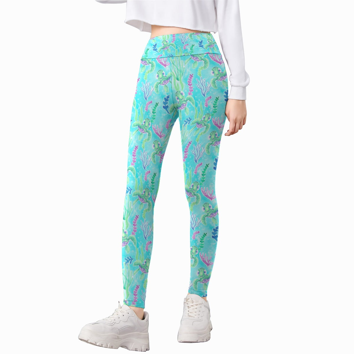 Neon Floral Baby Turtle - Kid's Leggings