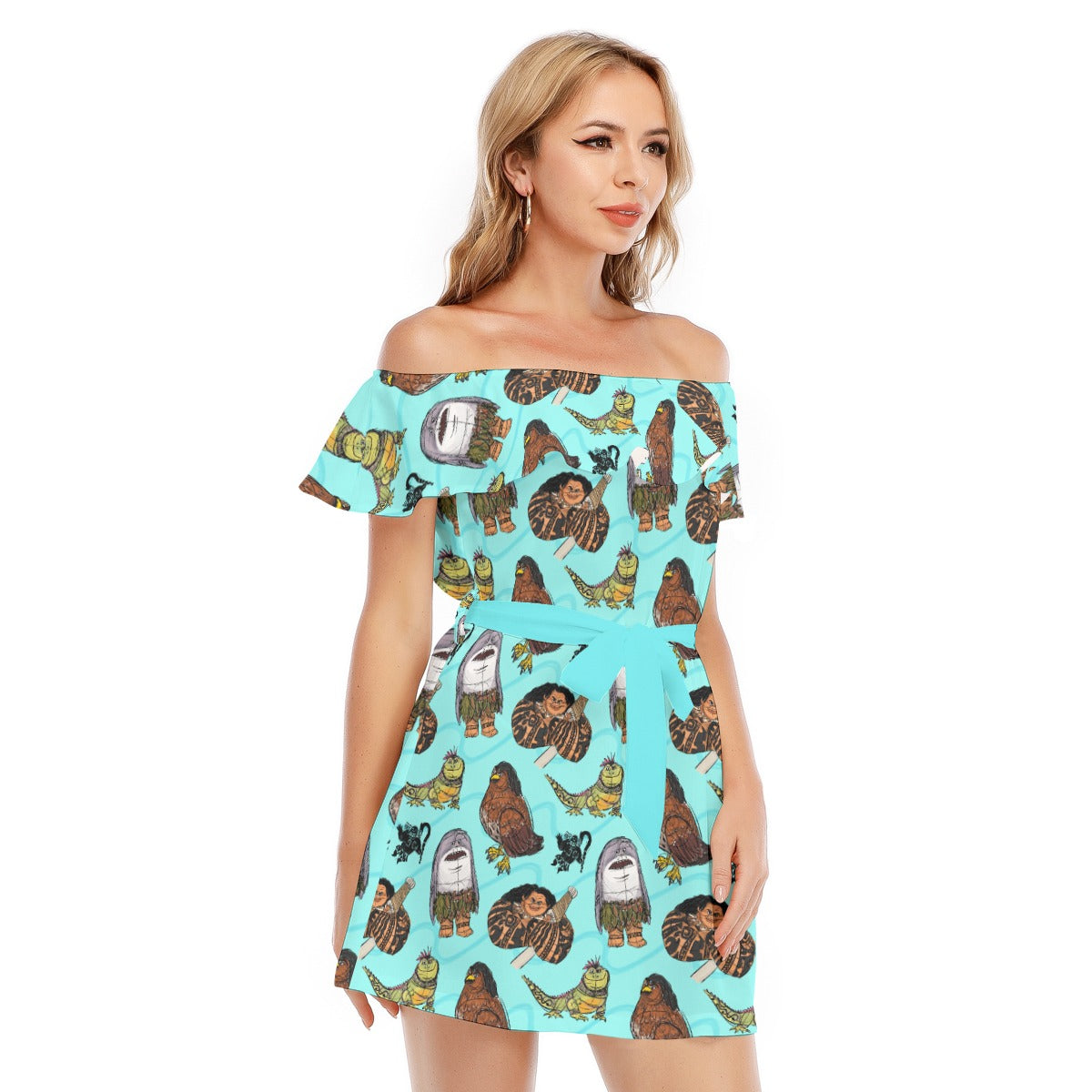 Shapeshifting Island Hero - Women's Off-shoulder Ruffle Dress