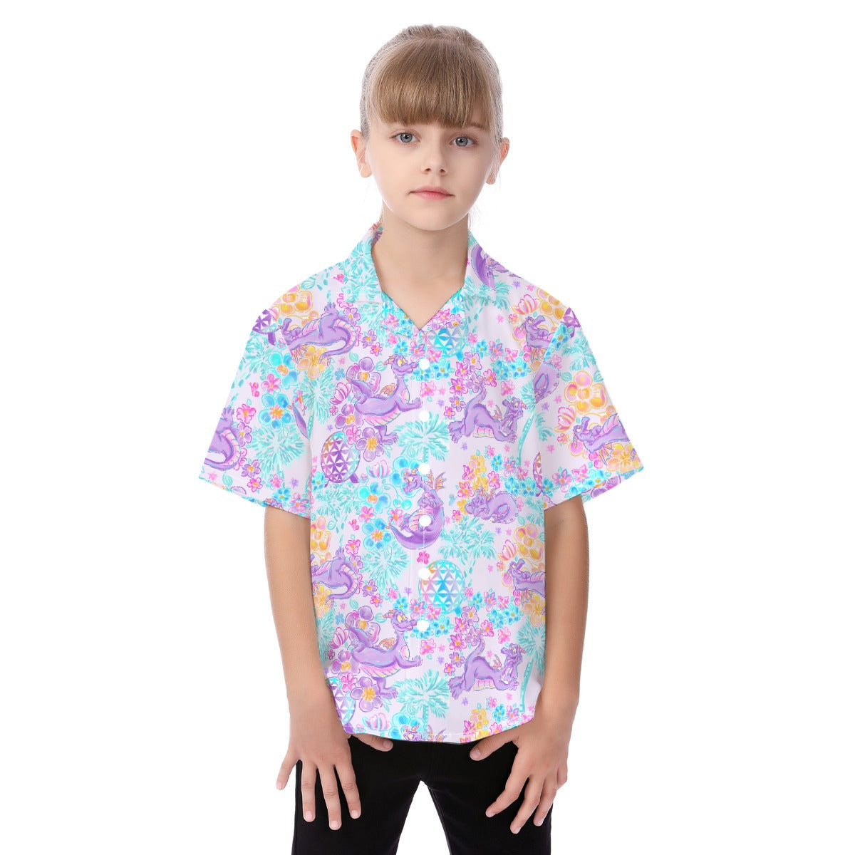 Purple Dragon Flower Power - Kid's Hawaiian Button Up Shirt