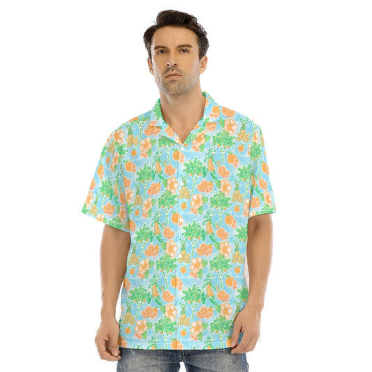Neon Tangerine Island Pals - Men's Hawaiian Button Up Shirt
