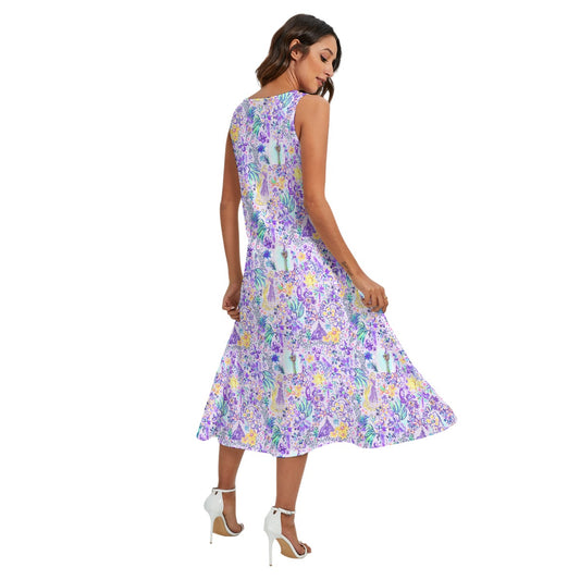 Bright Tropical Princess - Tower Light Festival - Women’s Diagonal Pocket Midi Dress