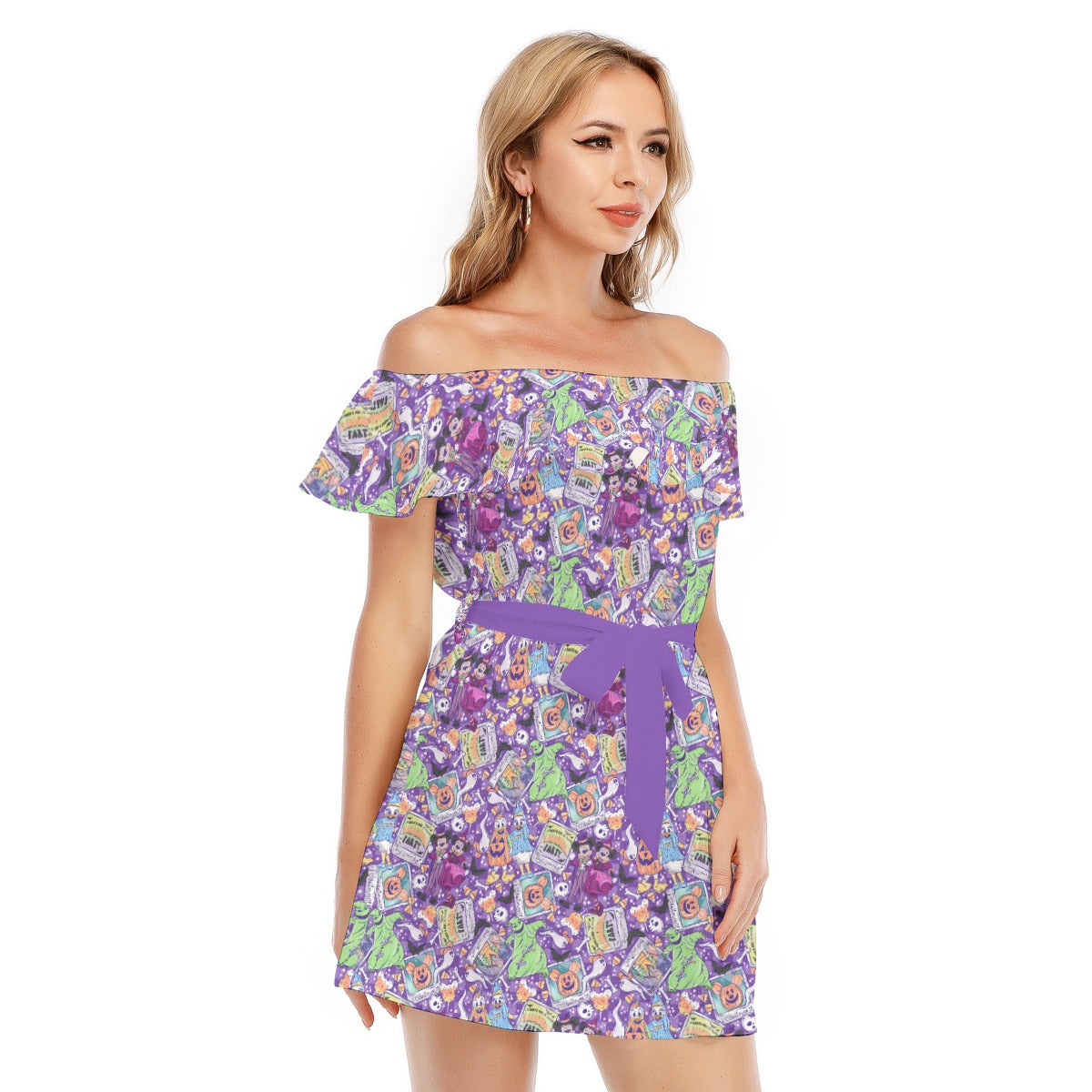 Not So Scary Halloween Party - Women's Off-shoulder Ruffle Dress