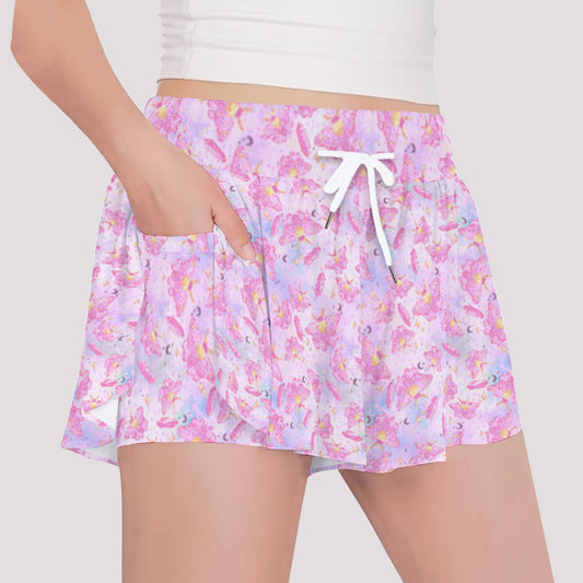 Pink Crystal Lunar Moths - Girls’ Flowy Pocket Shorts