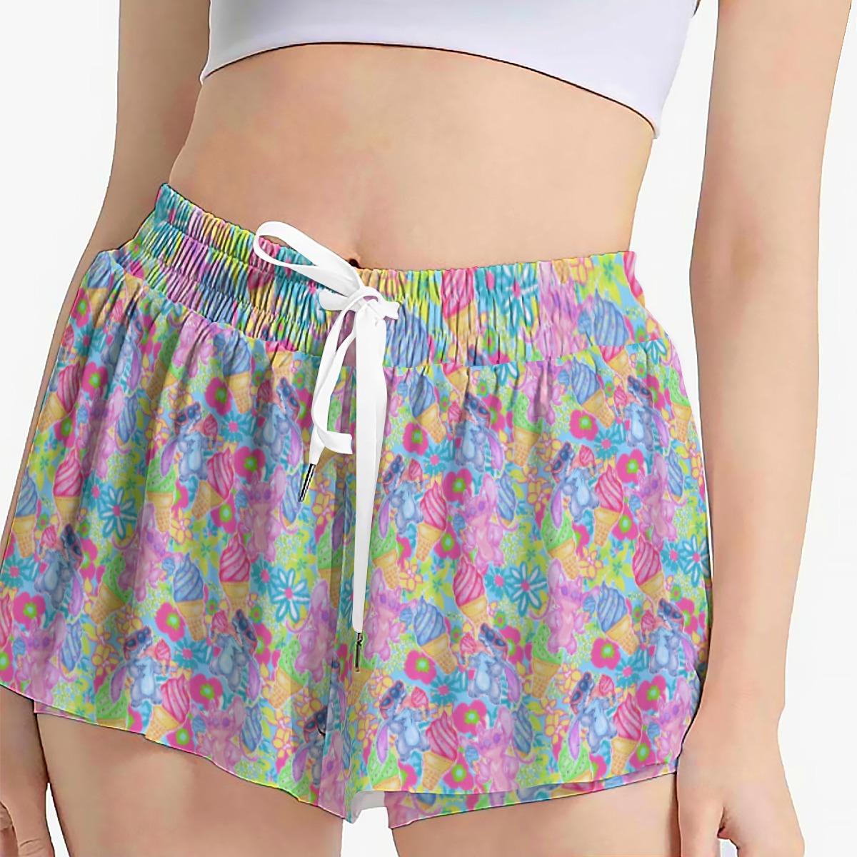 Neon Floral Summer Vibes - Women's Flowy Pocket Shorts