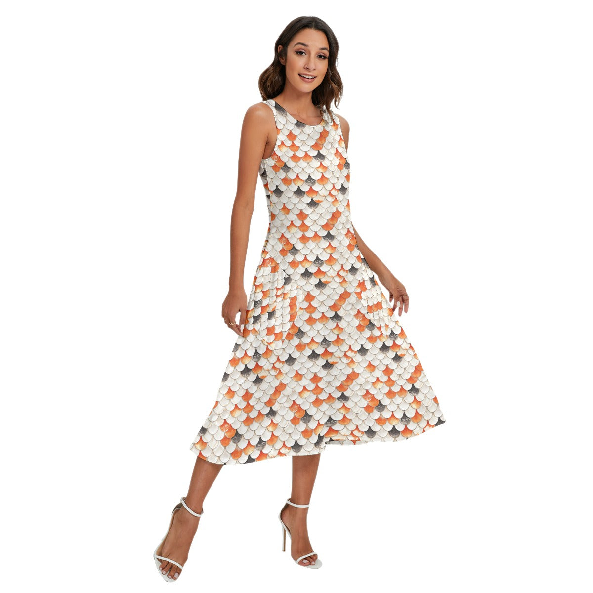 Animal Print - Koi Fish - Women’s Diagonal Pocket Midi Dress