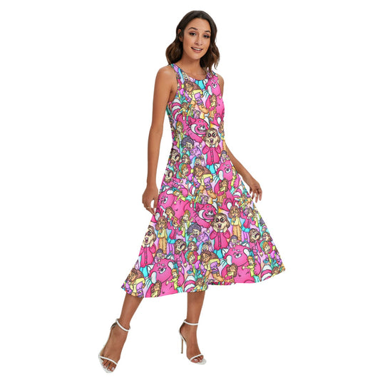 Red Panda Chaos Scenes - Women’s Diagonal Pocket Midi Dress