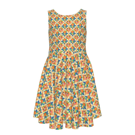 Retro Citrus Play - Kid's Sleeveless Skater Dress
